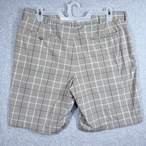 PGA Tour Shorts Mens 38 Tan Plaid Golf Shorts Pro Series 10” Inseam Lightweight - Picture 5 of 11